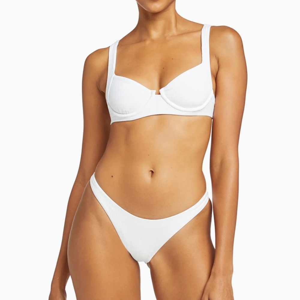 Vitamin A White Bikini Set, California High Leg Bottom And Demi Underwire Top